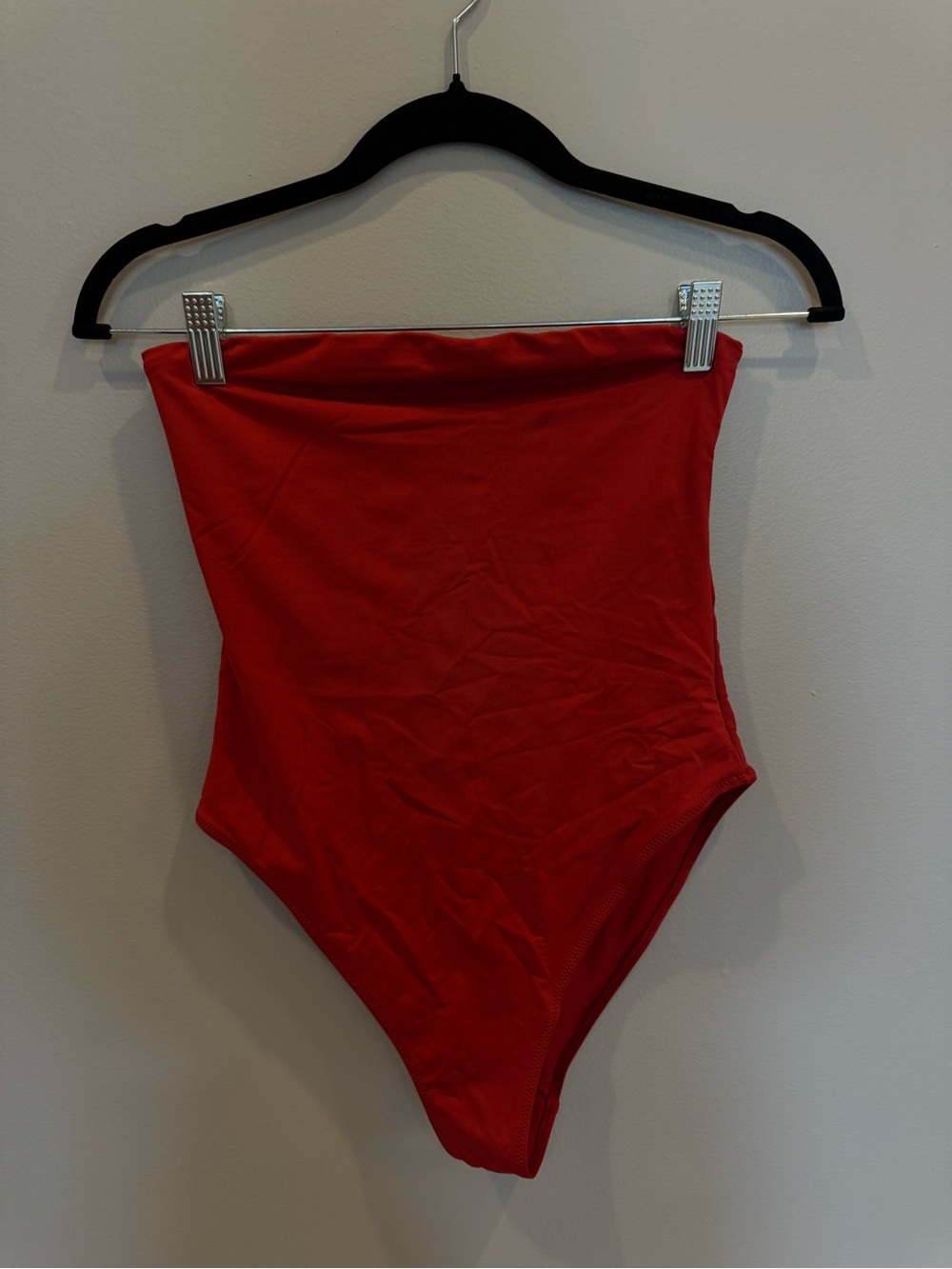 Red Strapless High-Cut One-Piece